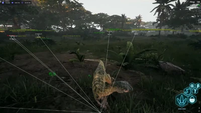 The Isle long-range ESP snaplines marking players and resources hundreds of meters through the jungle